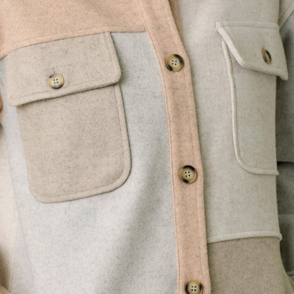 "The Elaine" Ivory/Latte Color Block Long Shacket - Picture 6 of 6